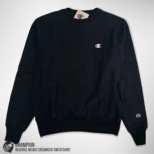 CHAMPION  REVERSE WEAVE CREWNECK C LOGO  SWEATSHIRT HEAVYWEIGHT BLACK UNISEX